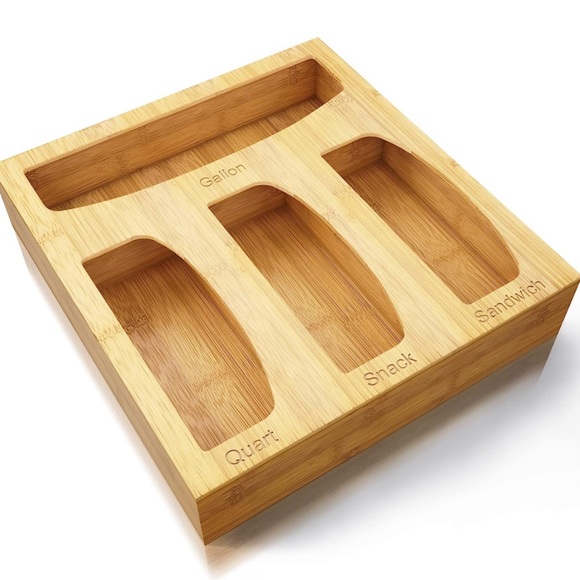 perfect space Other - Bamboo Ziplock Bag Storage Organizer w/ 4 Compartments - Baggie Organizer Drawer
